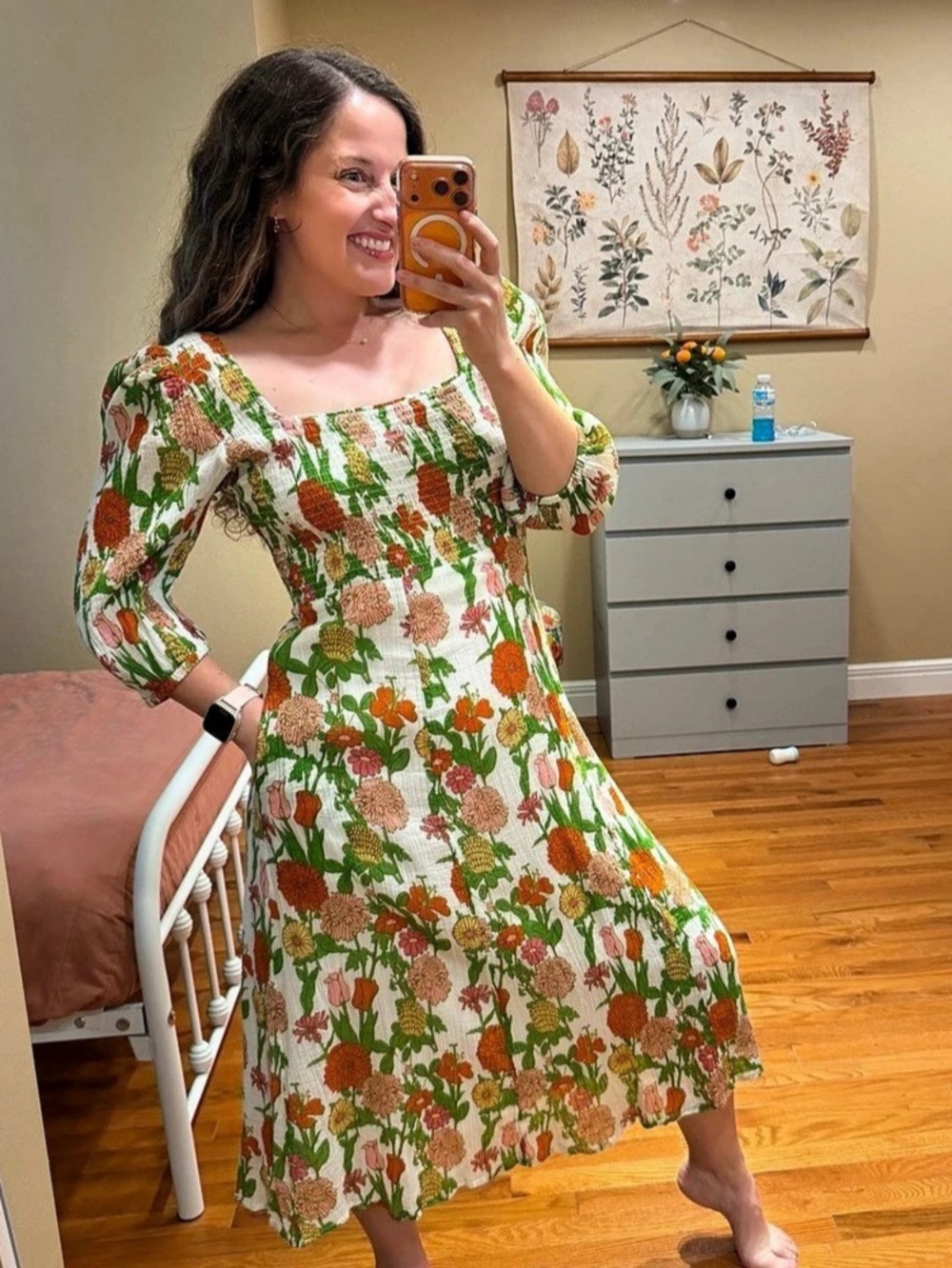 Tuckernuck Olivia James The Label Floral Smocked Midi Dress Cotton Medium